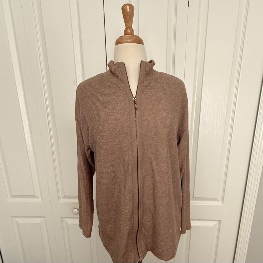 Soft Surroundings Zip Front Tunic Sweater Taupe- Petite Large